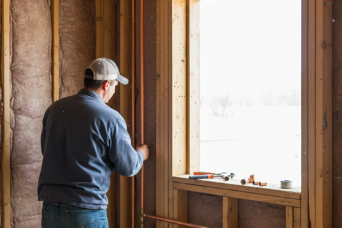 Licensed plumber running new copper supply lines in a Poland home
