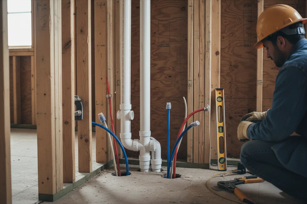 Drain and supply rough-in during Sump Pump Repair in Poland