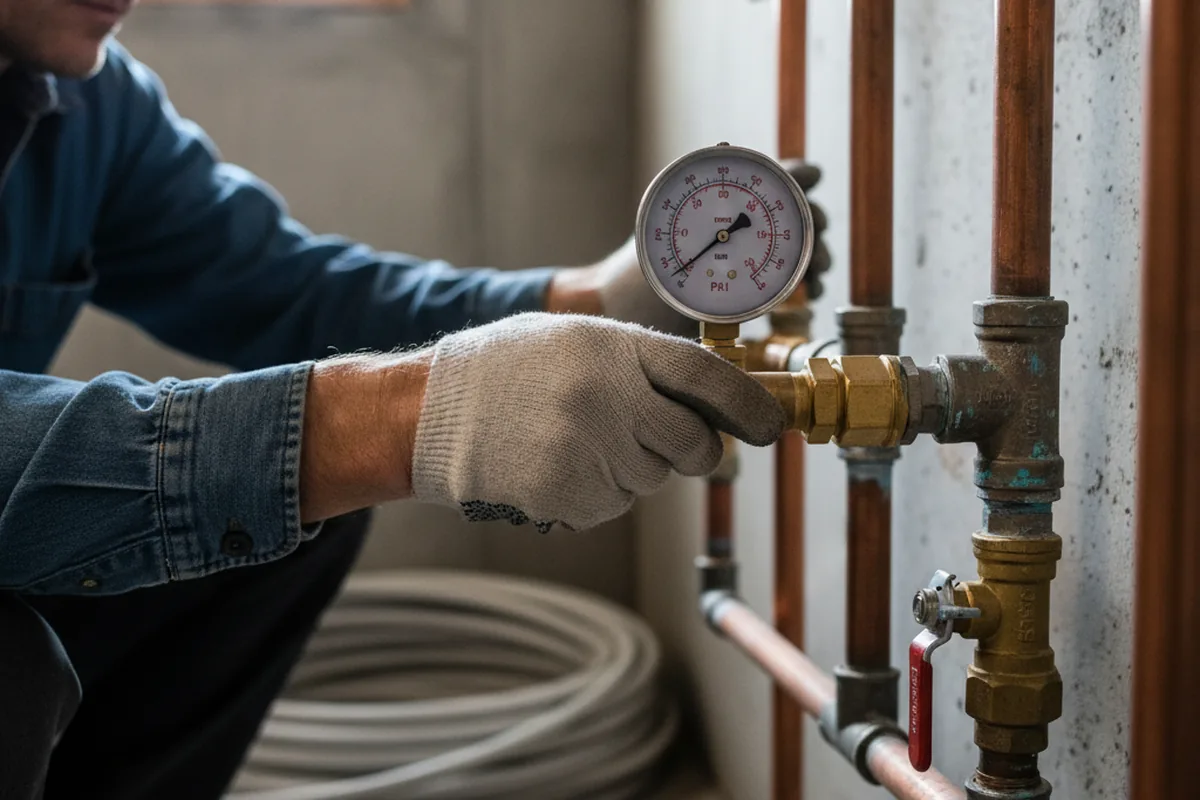 Pressure testing a repaired line during Water Line Repair in Poland